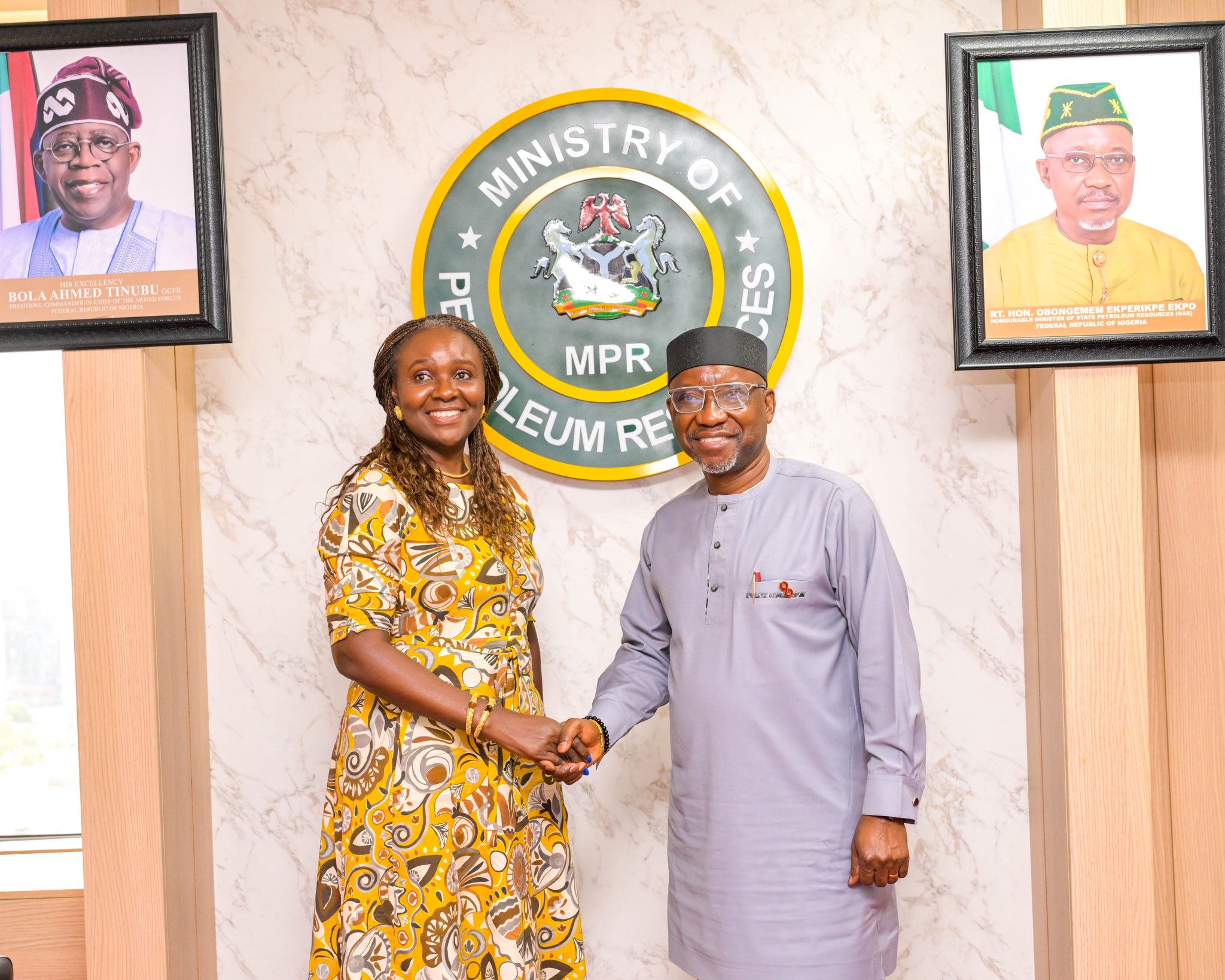 Minister of State for Petroleum Resources (Gas), Senator Ekperikpe Ekpo and Nigerian Upstream Petroleum Regulatory Commission (NUPRC), Mrs. Oritsemeyiwa Eyesan